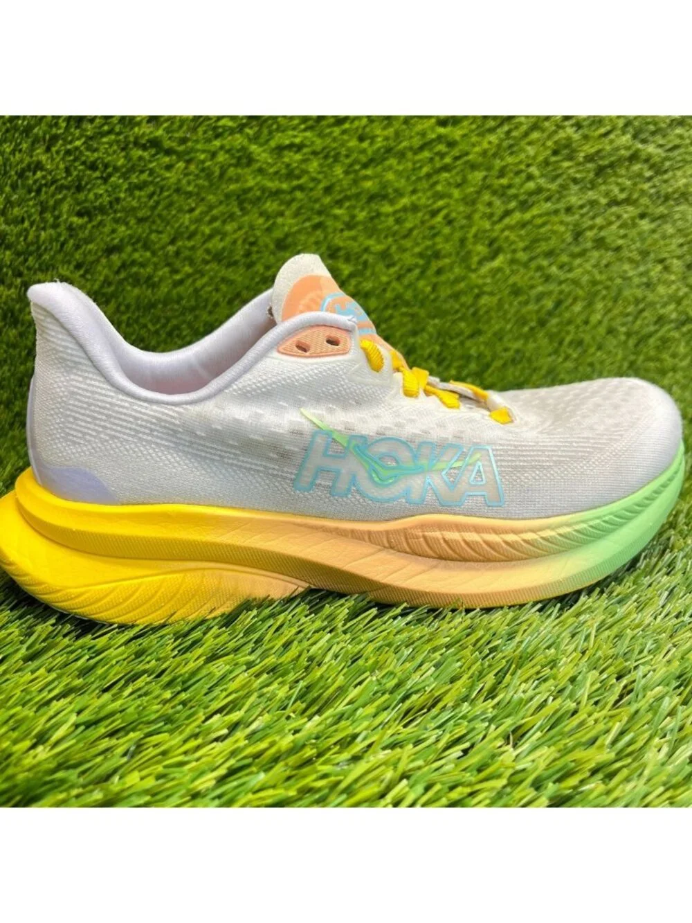 Hoka One One Mach 6 Womens Size 6.5 Gray Yellow Athletic Running Shoes Sneakers